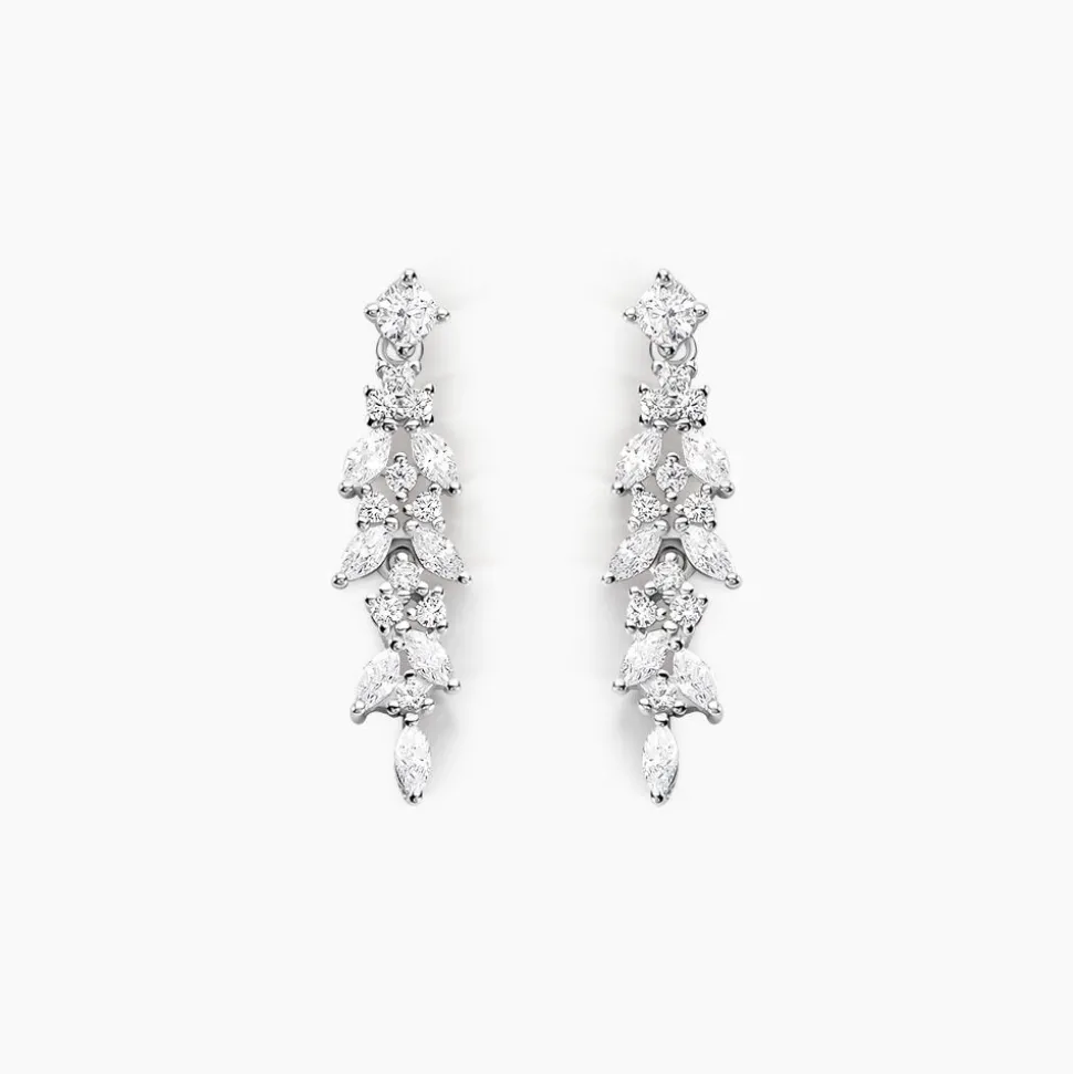 Boucles D'oreilles Pendantes Argent Blanc Precieux Flocon Oxyde