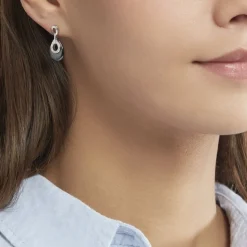 Boucles D'oreilles Pendantes Héléane Argent Blanc Céramique Et Oxyde