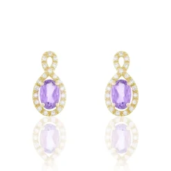 Boucles D'oreilles Pendantes Passion Or Jaune Amethyste Et Oxyde