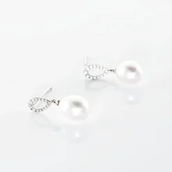Boucles D'oreilles Pendantes Or Blanc Jessamyn Perles De Culture Oxyde