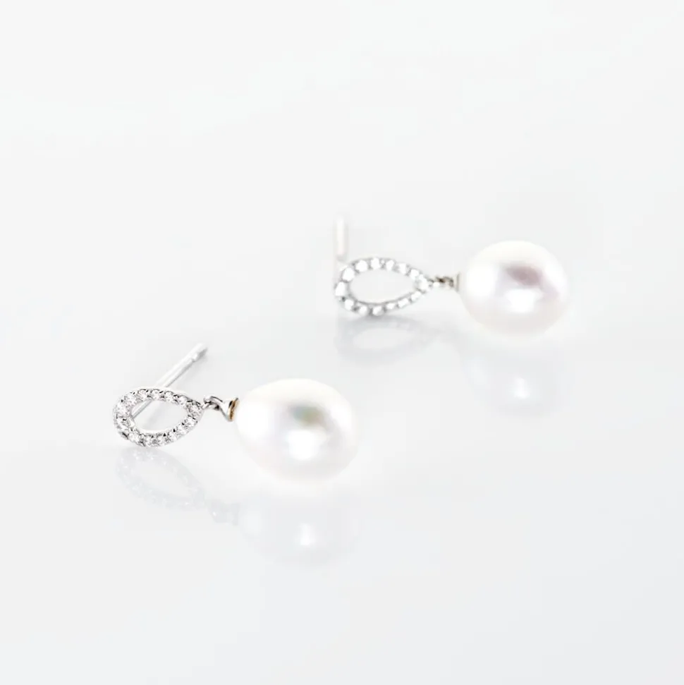 Boucles D'oreilles Pendantes Or Blanc Jessamyn Perles De Culture Oxyde