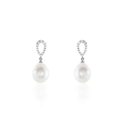 Boucles D'oreilles Pendantes Or Blanc Jessamyn Perles De Culture Oxyde