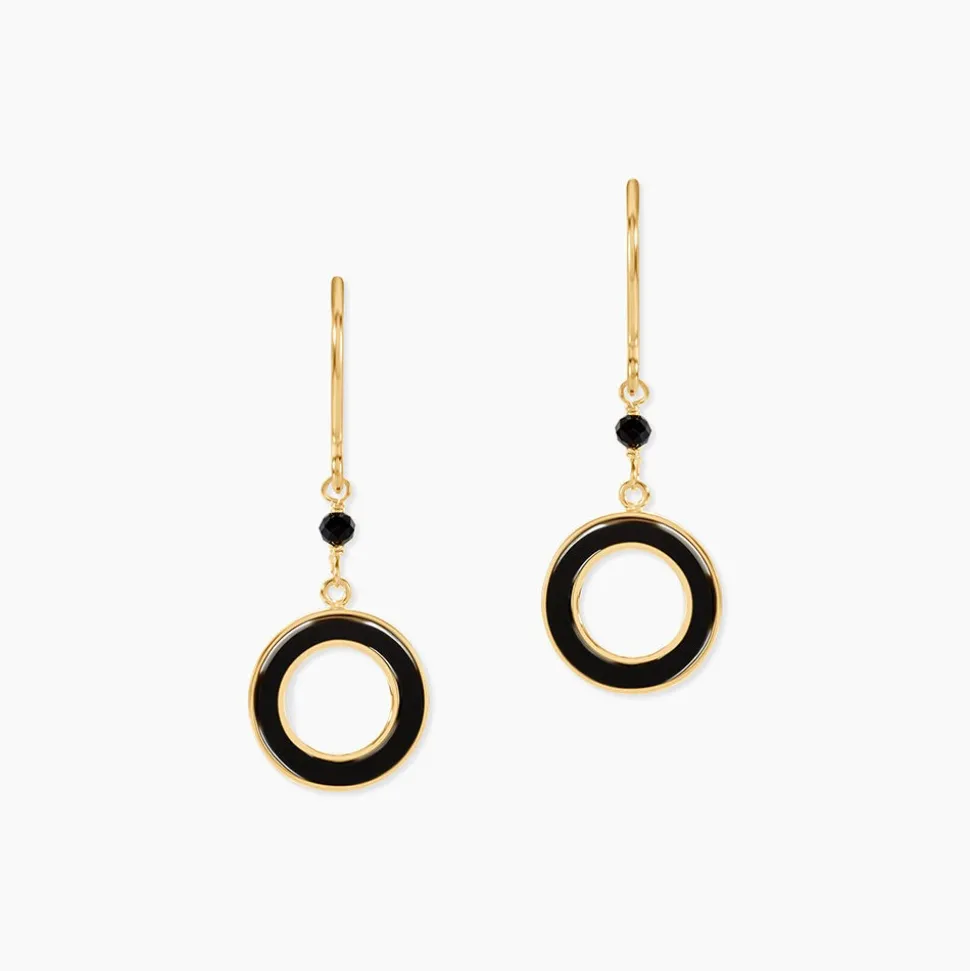Boucles D'oreilles Pendantes L'incessante Or Jaune Onyx Spinelle