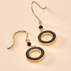 Boucles D'oreilles Pendantes L'incessante Or Jaune Onyx Spinelle
