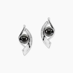 Boucles D'oreilles Pendantes Sharon Argent Blanc Céramique Et Oxyde