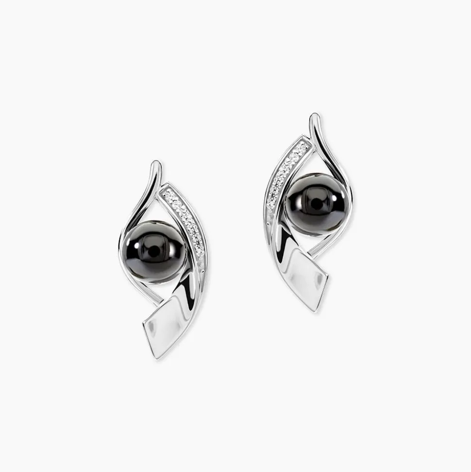 Boucles D'oreilles Pendantes Sharon Argent Blanc Céramique Et Oxyde