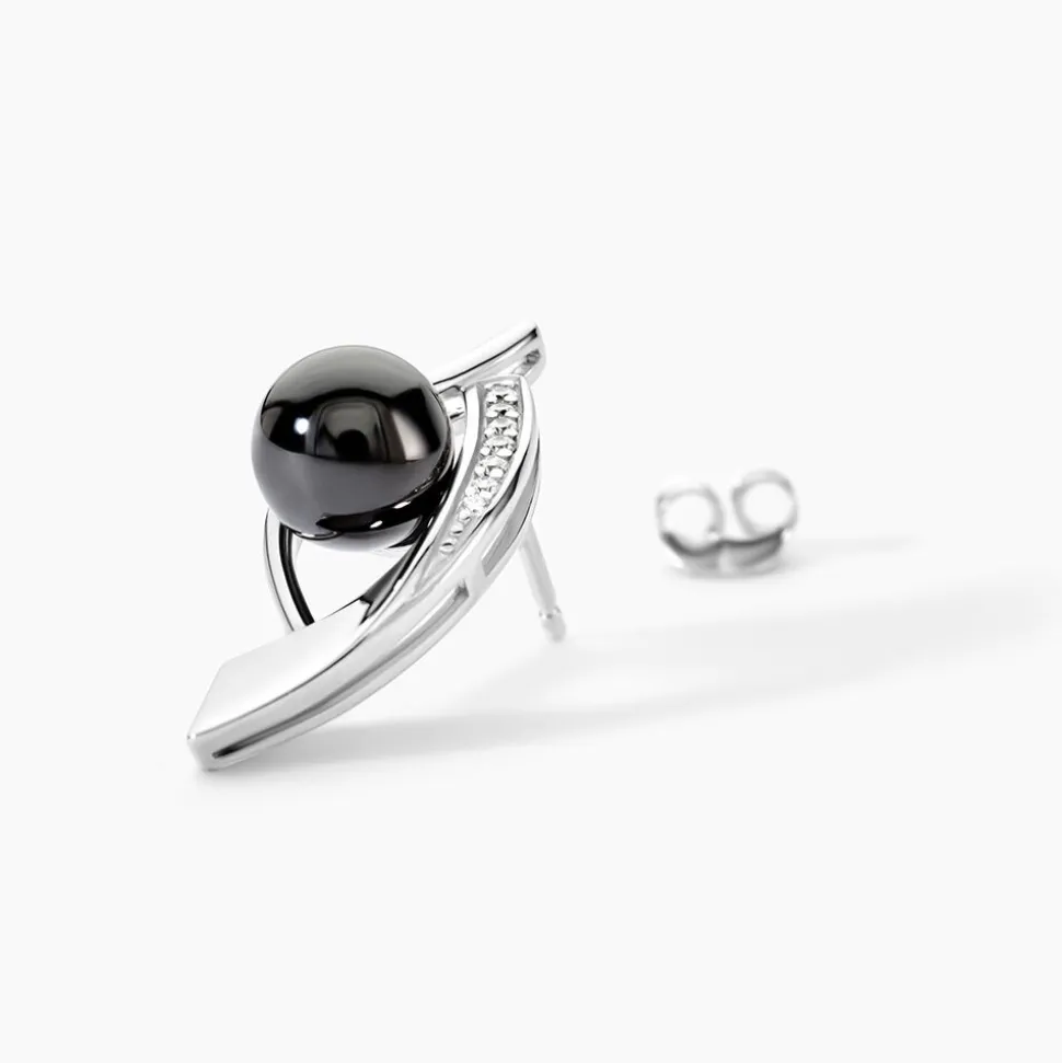 Boucles D'oreilles Pendantes Sharon Argent Blanc Céramique Et Oxyde