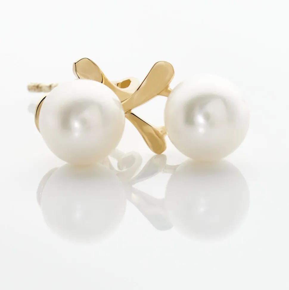 Boucles D'oreilles Pendantes Campanule Or Jaune Perle De Culture