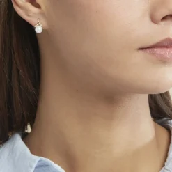 Boucles D'oreilles Pendantes Campanule Or Jaune Perle De Culture