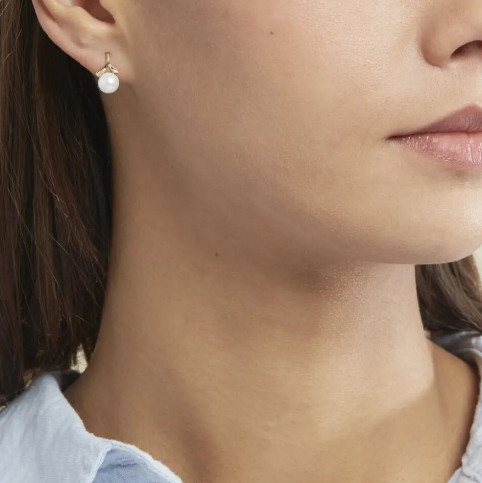 Boucles D'oreilles Pendantes Campanule Or Jaune Perle De Culture