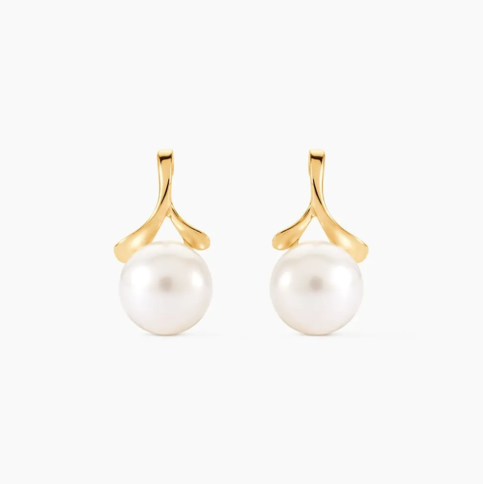Boucles D'oreilles Pendantes Campanule Or Jaune Perle De Culture