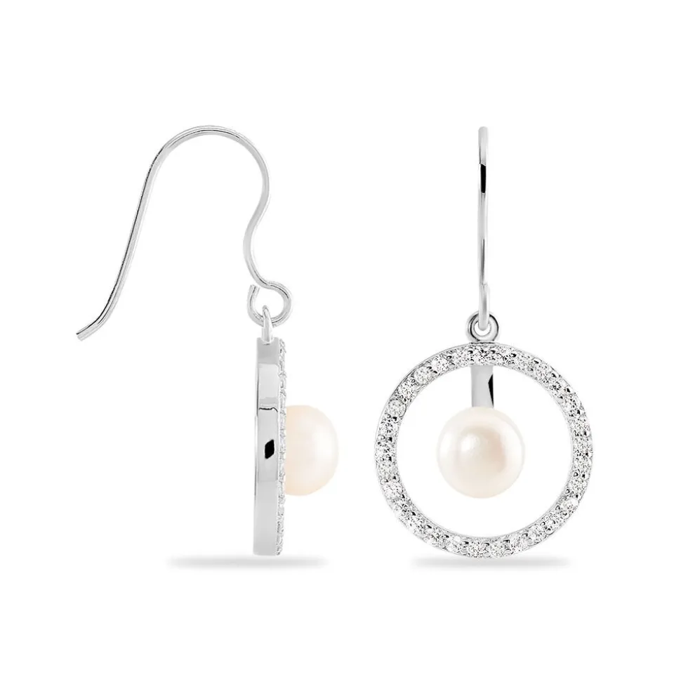 Boucles D'oreilles Pendantes Ellea Argent Perle De Culture Et Oxyde