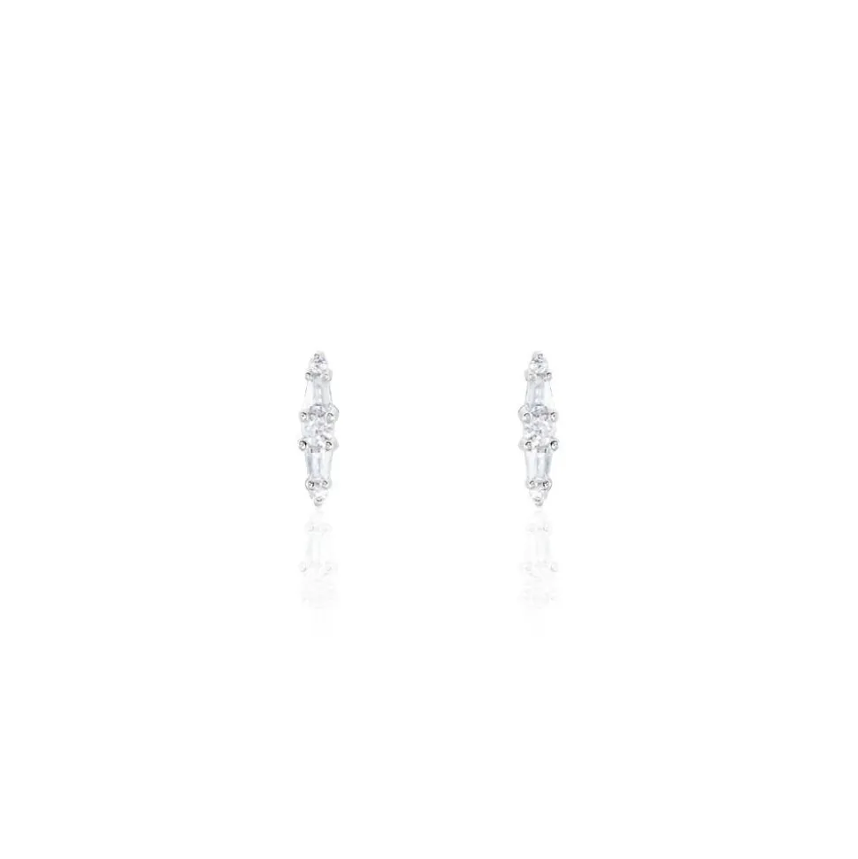 Boucles D'oreilles Puces Adriaan Argent Blanc Oxyde De Zirconium