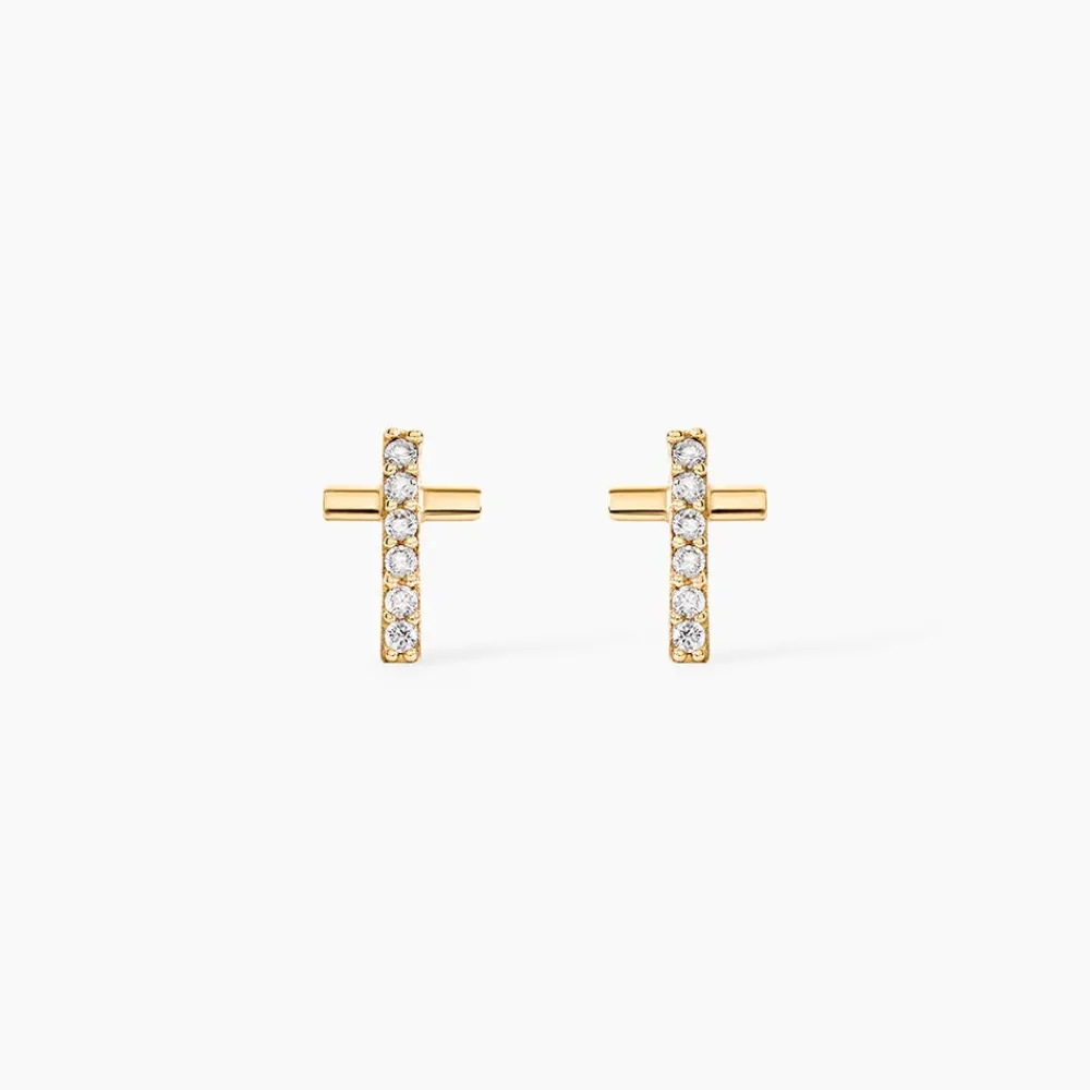 Marc Orian Boucles D'Oreilles Or|Boucles D'Oreilles Femme > Boucles D'oreilles Puces Allie Croix Or Jaune Oxyde De Zirconium