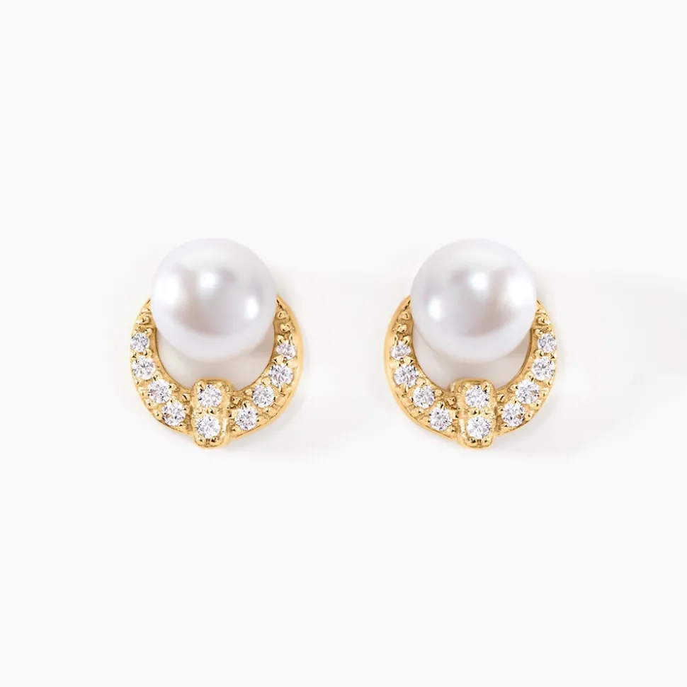 Boucles D'oreilles Puces Aloys Or Jaune Perle De Culture