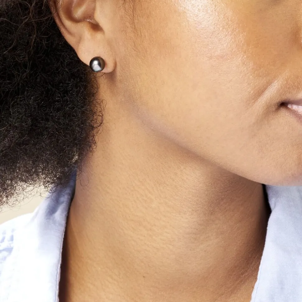Boucles D'oreilles Puces Alper Or Jaune Perle De Culture De Tahiti