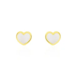 Boucles D'oreilles Puces Amaryllis Coeur Or Jaune Nacre
