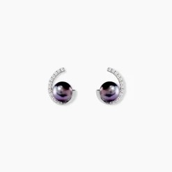Boucles D'oreilles Puces Anais Or Blanc Perle De Culture Et Oxyde