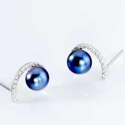 Boucles D'oreilles Puces Anais Or Blanc Perle De Culture Et Oxyde