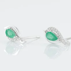 Marc Orian Bijoux Or|Anniversaire De Mariage > Boucles D'oreilles Puces Angelika Or Blanc Emeraude Et Diamant