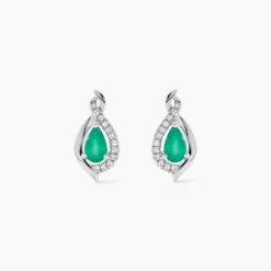 Marc Orian Bijoux Or|Anniversaire De Mariage > Boucles D'oreilles Puces Angelika Or Blanc Emeraude Et Diamant