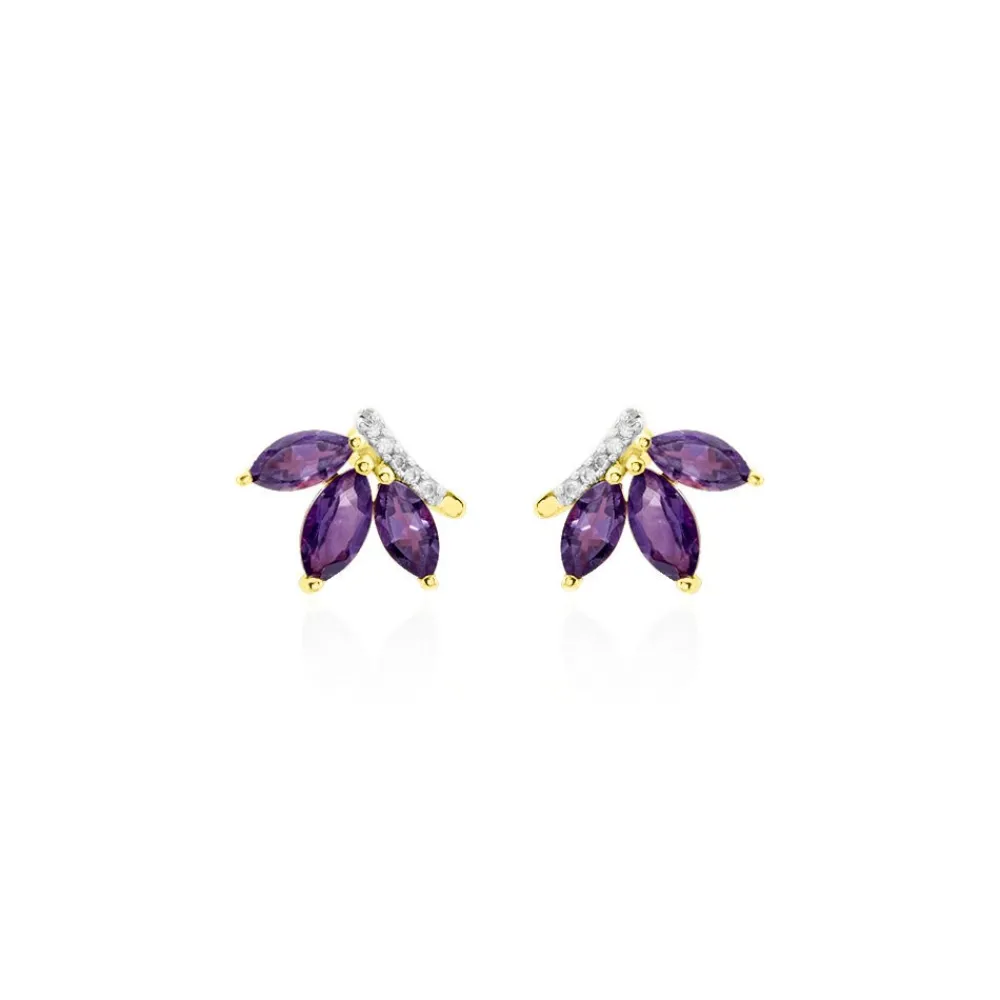 Marc Orian Anniversaire De Mariage|Boucles D'Oreilles Fleur > Boucles D'oreilles Puces Augustina Or Jaune Amethyste Oxyde