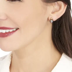 Boucles D'oreilles Puces Baroque Or Jaune Perle De Culture De Tahiti
