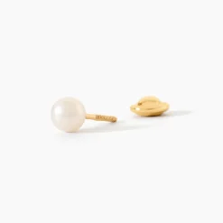 Boucles D'Oreilles Puces Bianca Or Jaune Perle De Culture