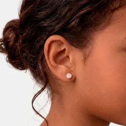 Boucles D'Oreilles Puces Bianca Or Jaune Perle De Culture