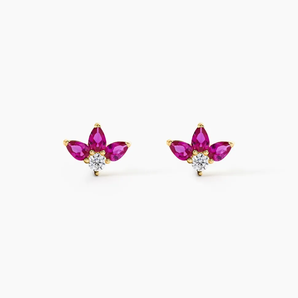 Boucles D'Oreilles Puces Blanid Or Jaune Oxyde De Zirconium