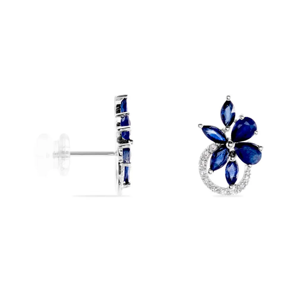 Marc Orian Cadeaux Mariage|Boucles D'Oreilles Fleur > Boucles D'oreilles Puces Bouquet Or Blanc Saphir Et Diamant