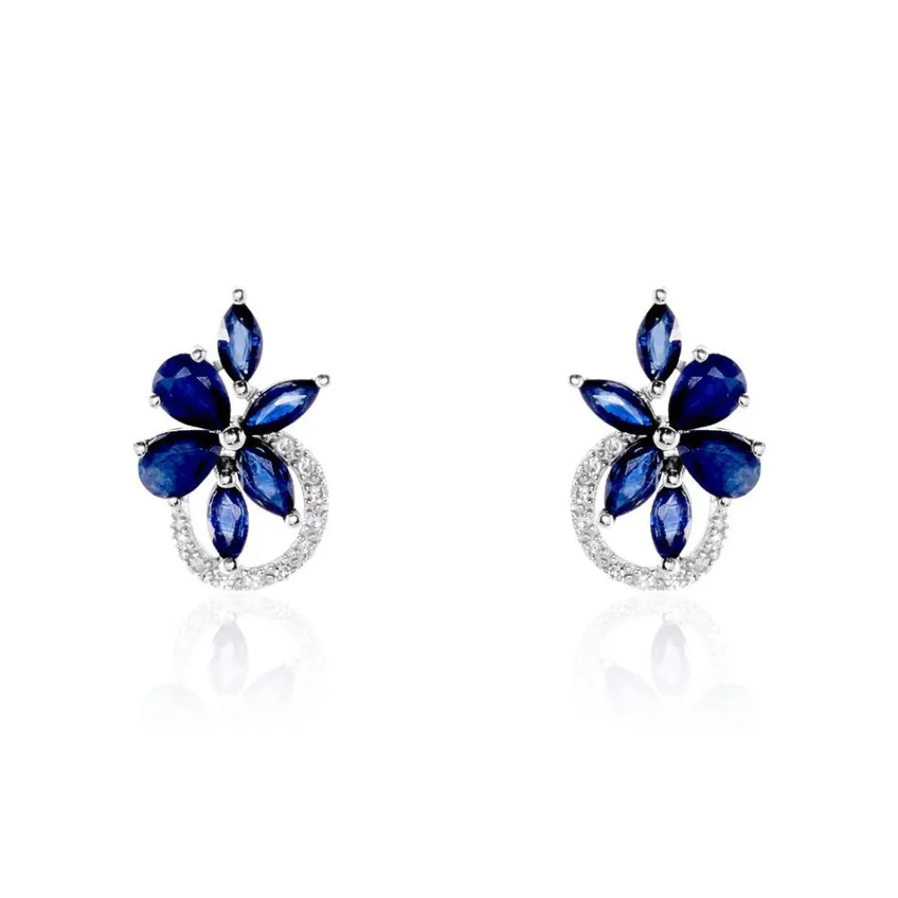 Marc Orian Cadeaux Mariage|Boucles D'Oreilles Fleur > Boucles D'oreilles Puces Bouquet Or Blanc Saphir Et Diamant