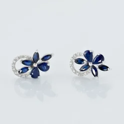Marc Orian Cadeaux Mariage|Boucles D'Oreilles Fleur > Boucles D'oreilles Puces Bouquet Or Blanc Saphir Et Diamant