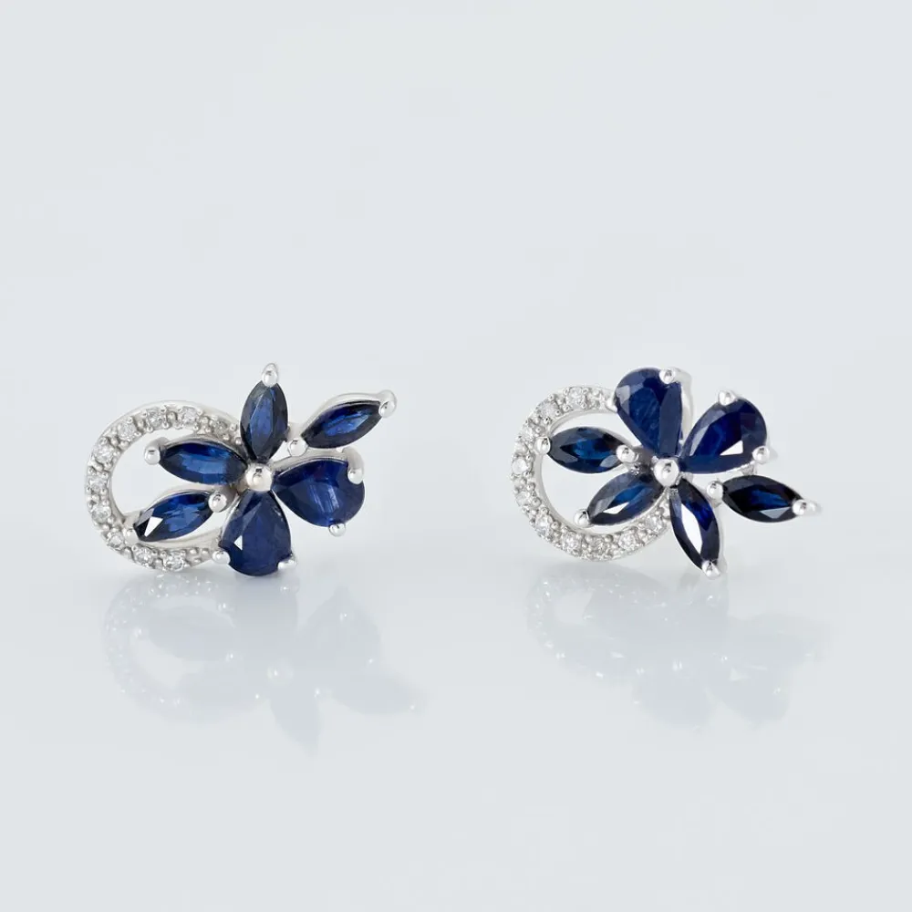 Marc Orian Cadeaux Mariage|Boucles D'Oreilles Fleur > Boucles D'oreilles Puces Bouquet Or Blanc Saphir Et Diamant