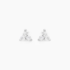 Marc Orian Bijoux Zirconium|Boucles D'Oreilles Fleur > Boucles D'oreilles Puces Cassy Fleur Or Blanc Oxyde De Zirconium