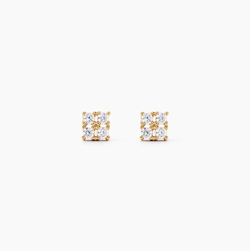 Boucles D'oreilles Puces éclat Perlé Plaqué Or Oxyde De Zirconium
