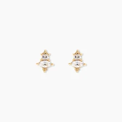 Boucles D'oreilles Puces éclat Perlé Plaqué Or Oxyde De Zirconium