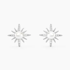 Boucles D'oreilles Puces Clementia Argent Blanc Perle De Culture Oxyde
