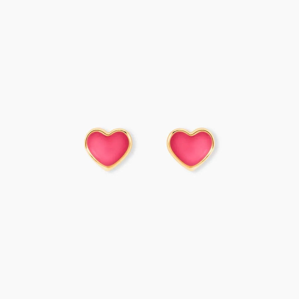 Boucles D'oreilles Puces Coeurs Or Jaune