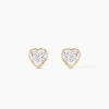 Boucles D'oreilles Puces Coeur Serti Clos Or Jaune Oxyde De Zirconium