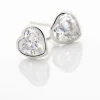 Boucles D'oreilles Puces Coeur Serti Clos Or Blanc Oxyde De Zirconium