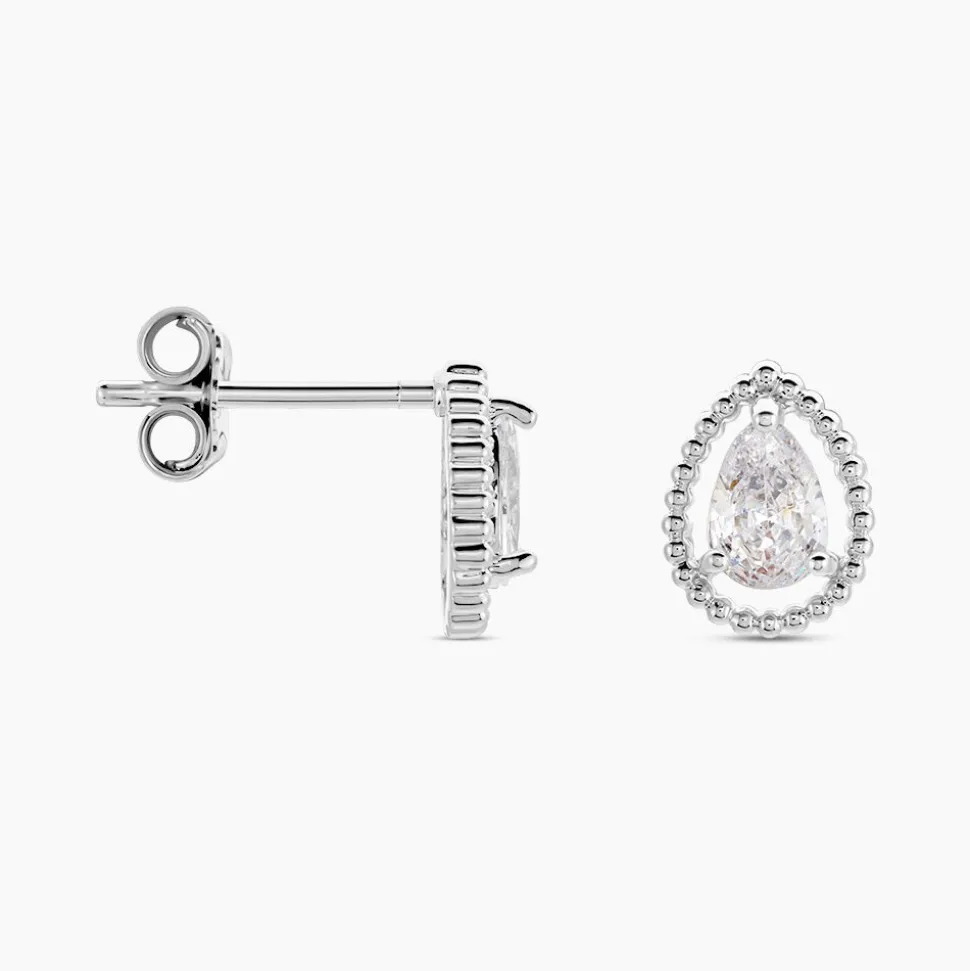 Boucles D'oreilles Puces Cyra Argent Blanc Oxyde De Zirconium
