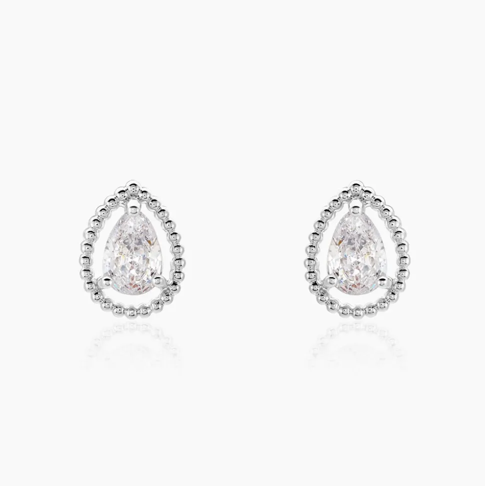 Boucles D'oreilles Puces Cyra Argent Blanc Oxyde De Zirconium