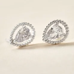 Boucles D'oreilles Puces Cyra Argent Blanc Oxyde De Zirconium