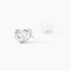 Boucles D'oreilles Puces Daria Coeur Plein Or Blanc Oxyde De Zirconium