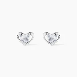 Boucles D'oreilles Puces Daria Coeur Plein Or Blanc Oxyde De Zirconium