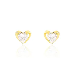 Boucles D'oreilles Puces Daria Coeur Plein Or Jaune Oxyde De Zirconium
