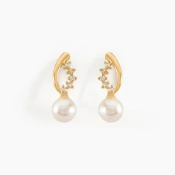 Boucles D'oreilles Puces Dominga Or Jaune Perle De Culture Et Oxyde