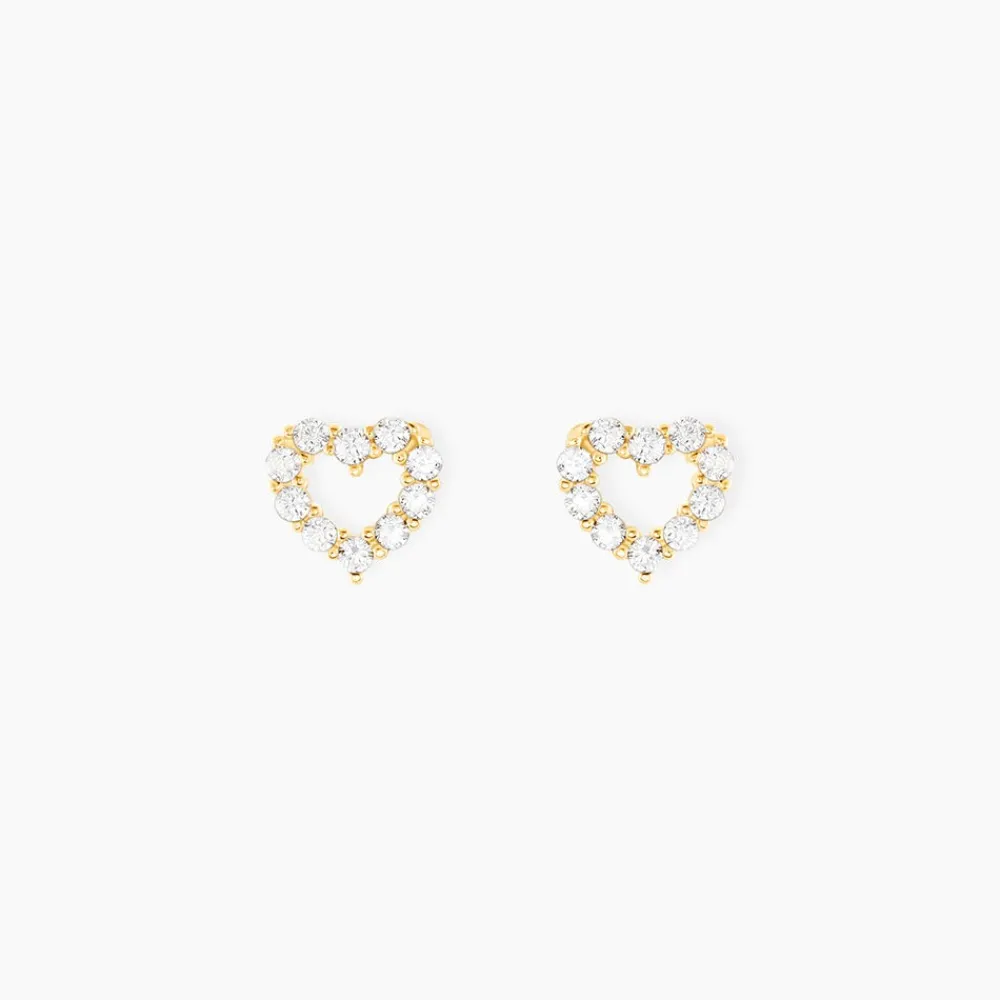 Marc Orian Boucles D'Oreilles Cœur|Boucles D'Oreilles Femme > Boucles D'oreilles Puces Dorcas Coeur Ajoure Or Jaune Oxyde De Zirconium
