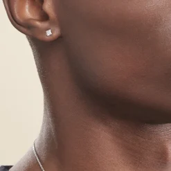 Boucles D'oreilles Puces Doreen Or Blanc Oxyde De Zirconium